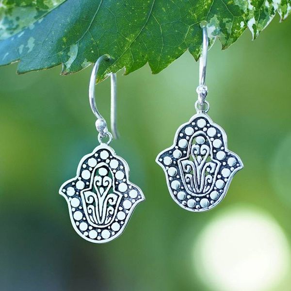 Alternate image for Hamsa-Themed Sterling Silver Dangle Earrings Made in Bali Dancing Hamsa