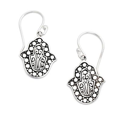 Alternate image for Hamsa-Themed Sterling Silver Dangle Earrings Made in Bali Dancing Hamsa