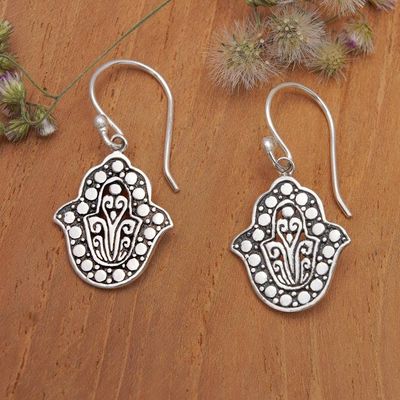 Alternate image for Hamsa-Themed Sterling Silver Dangle Earrings Made in Bali Dancing Hamsa