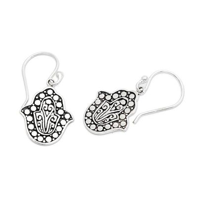 Alternate image for Hamsa-Themed Sterling Silver Dangle Earrings Made in Bali Dancing Hamsa