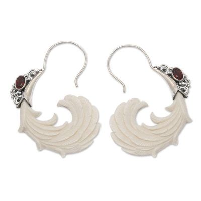 Alternate image for Traditional Sterling Silver and Natural Garnet Drop Earrings Passionate Feathers