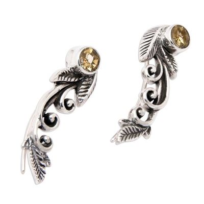 Alternate image for Leafy Sterling Silver and Citrine Ear Climbers from Bali Merriest Leaf