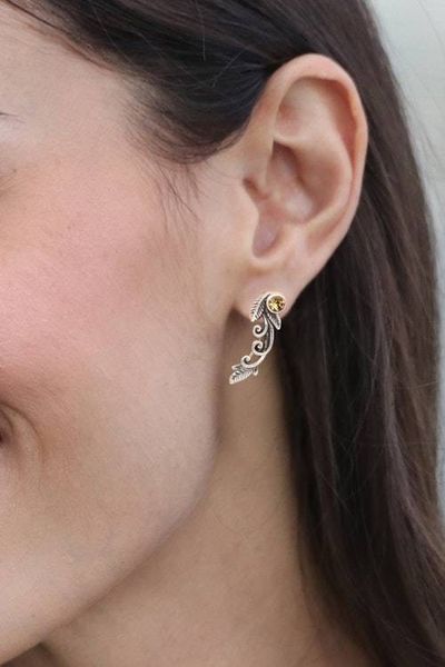 Alternate image for Leafy Sterling Silver and Citrine Ear Climbers from Bali Merriest Leaf
