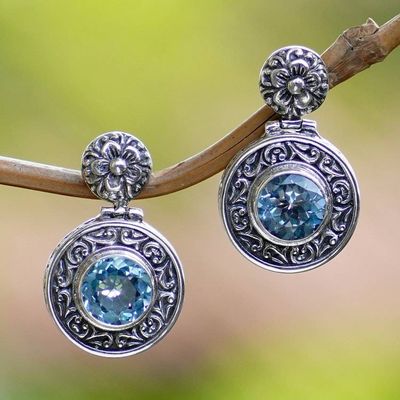 Primary image for Classic Gong-Shaped Five-Carat Blue Topaz Dangle Earrings Gong of Loyalty