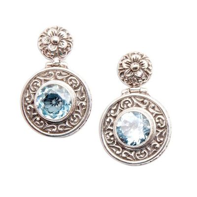 Alternate image for Classic Gong-Shaped Five-Carat Blue Topaz Dangle Earrings Gong of Loyalty