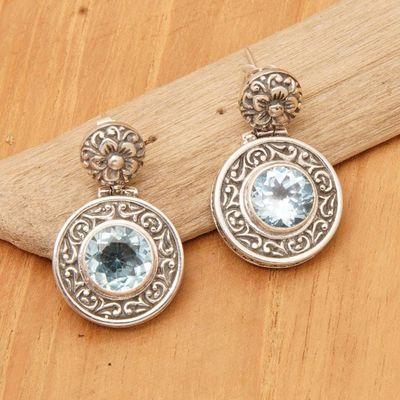 Alternate image for Classic Gong-Shaped Five-Carat Blue Topaz Dangle Earrings Gong of Loyalty