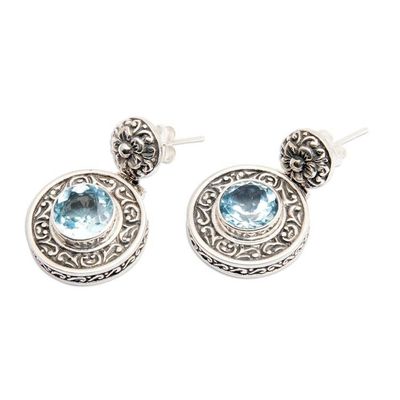 Alternate image for Classic Gong-Shaped Five-Carat Blue Topaz Dangle Earrings Gong of Loyalty