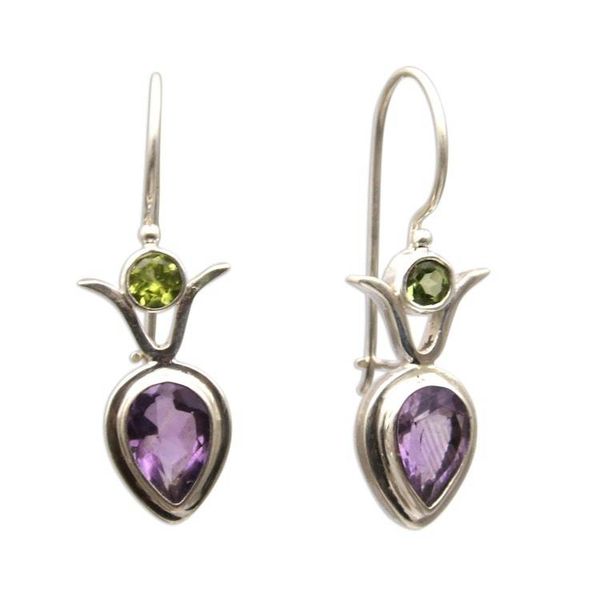 Alternate image for Amethyst and Peridot Dangle Earrings from Bali Sparkling Together