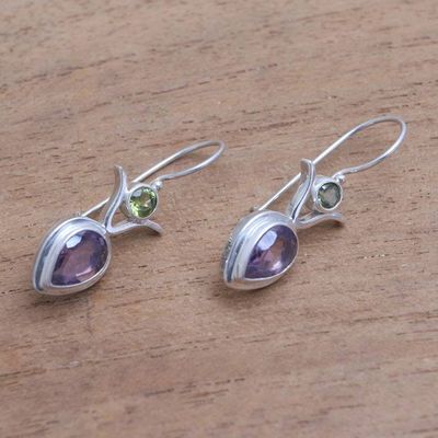 Alternate image for Amethyst and Peridot Dangle Earrings from Bali Sparkling Together