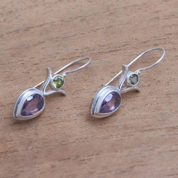 Alternate image for Amethyst and Peridot Dangle Earrings from Bali Sparkling Together