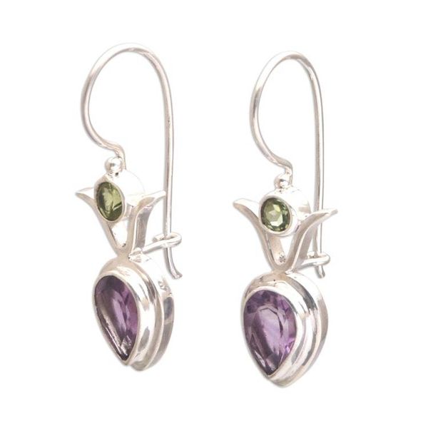 Alternate image for Amethyst and Peridot Dangle Earrings from Bali Sparkling Together