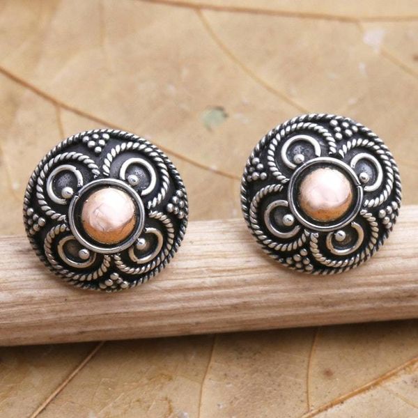 Alternate image for Gold-Accented Sterling Silver Button Earrings from Bali Grand Fortune
