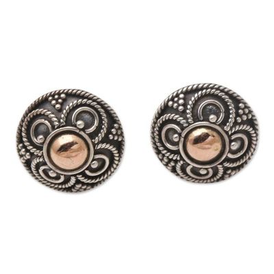 Alternate image for Gold-Accented Sterling Silver Button Earrings from Bali Grand Fortune