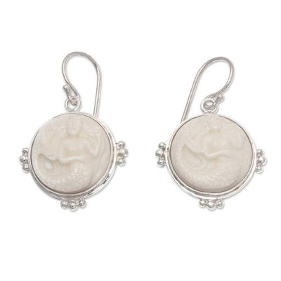 Alternate image for Polished Mermaid-Themed Sterling Silver Dangle Earrings Beautiful Mermaid