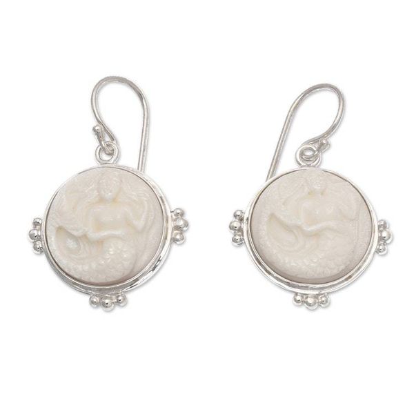 Alternate image for Polished Mermaid-Themed Sterling Silver Dangle Earrings Beautiful Mermaid