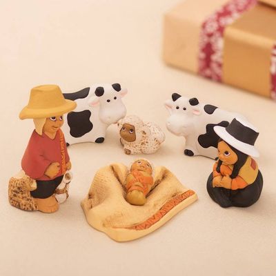 Primary image for Andean-Themed Painted 7-Piece Ceramic Nativity Scene Set Miracle in Ayacucho