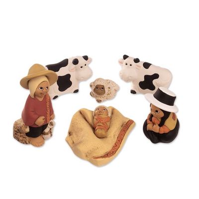 Alternate image for Andean-Themed Painted 7-Piece Ceramic Nativity Scene Set Miracle in Ayacucho