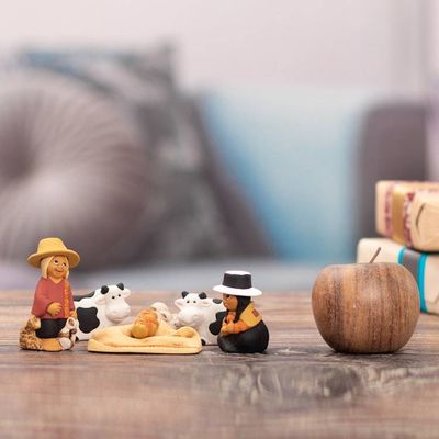 Alternate image for Andean-Themed Painted 7-Piece Ceramic Nativity Scene Set Miracle in Ayacucho