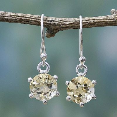 Primary image for Sterling Silver and Citrine Earrings Artisan Jewelry Golden Solitaire