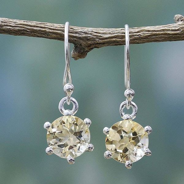 Alternate image for Sterling Silver and Citrine Earrings Artisan Jewelry Golden Solitaire