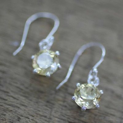 Alternate image for Sterling Silver and Citrine Earrings Artisan Jewelry Golden Solitaire