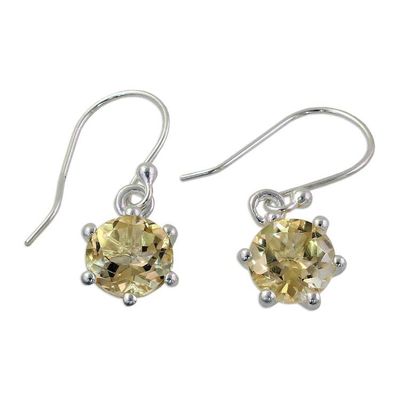 Alternate image for Sterling Silver and Citrine Earrings Artisan Jewelry Golden Solitaire