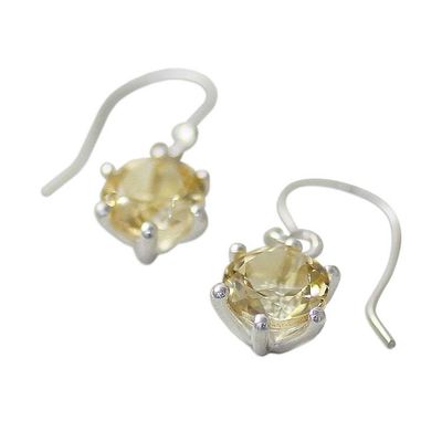 Alternate image for Sterling Silver and Citrine Earrings Artisan Jewelry Golden Solitaire