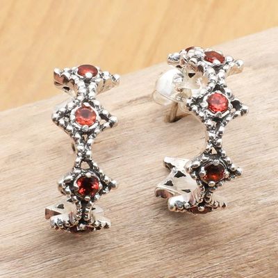 Primary image for Sterling Silver  Garnet Geometric-Themed Half-Hoop Earrings Red Rhombus