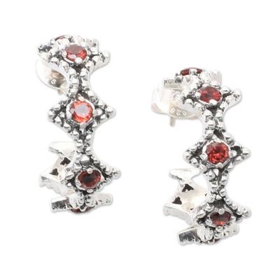 Alternate image for Sterling Silver  Garnet Geometric-Themed Half-Hoop Earrings Red Rhombus