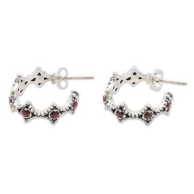 Alternate image for Sterling Silver  Garnet Geometric-Themed Half-Hoop Earrings Red Rhombus