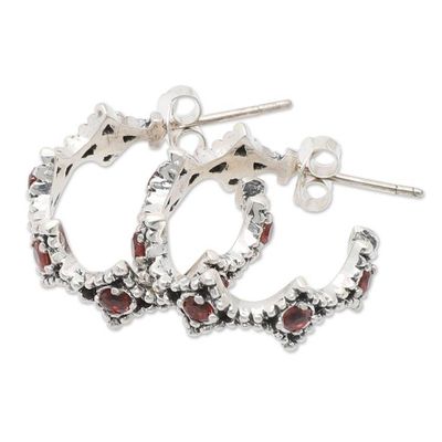 Alternate image for Sterling Silver  Garnet Geometric-Themed Half-Hoop Earrings Red Rhombus