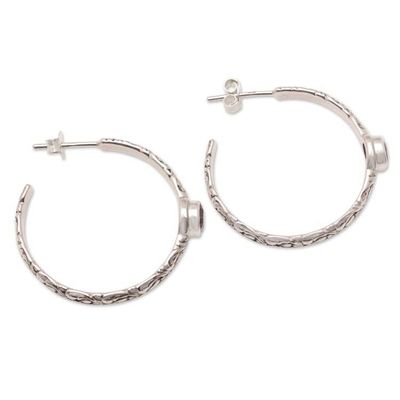 Alternate image for Traditional Half-Hoop Earrings with Faceted Amethyst Gems Purple Balinese Deity