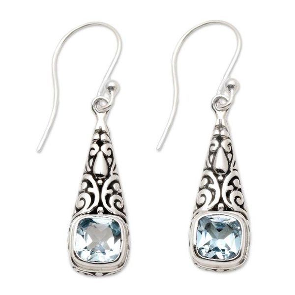 Alternate image for Balinese Fair Trade Silver and Blue Topaz Earrings Expression of Joy