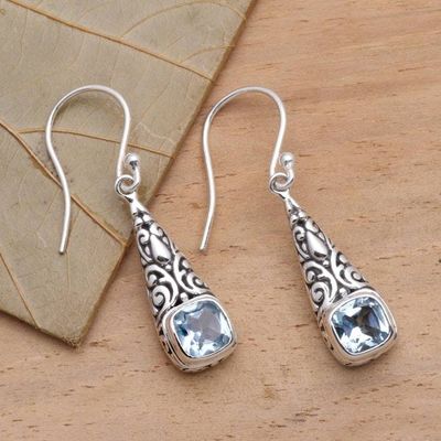 Alternate image for Balinese Fair Trade Silver and Blue Topaz Earrings Expression of Joy