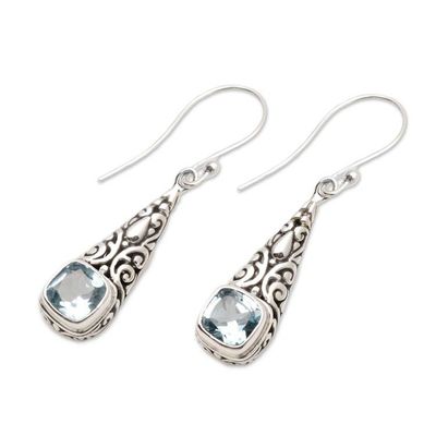 Alternate image for Balinese Fair Trade Silver and Blue Topaz Earrings Expression of Joy