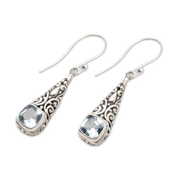 Alternate image for Balinese Fair Trade Silver and Blue Topaz Earrings Expression of Joy