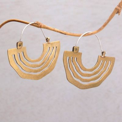 Primary image for Brass Sunrise Hoop Earrings with Sterling Silver Ear Hooks Ethnic Sunrise