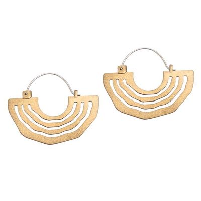 Alternate image for Brass Sunrise Hoop Earrings with Sterling Silver Ear Hooks Ethnic Sunrise