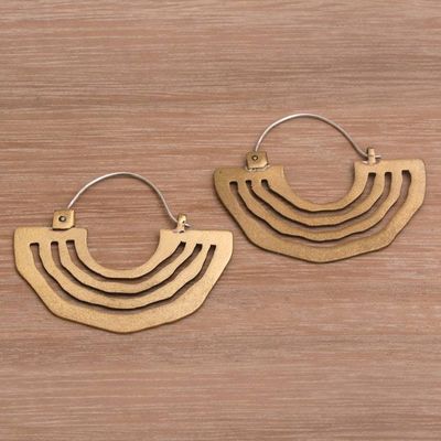 Alternate image for Brass Sunrise Hoop Earrings with Sterling Silver Ear Hooks Ethnic Sunrise