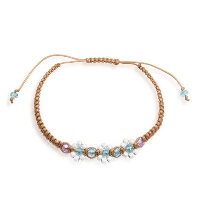 Alternate image for Floral Blue Topaz Amethyst Glass-Beaded Macrame Bracelet Flowery Radiance