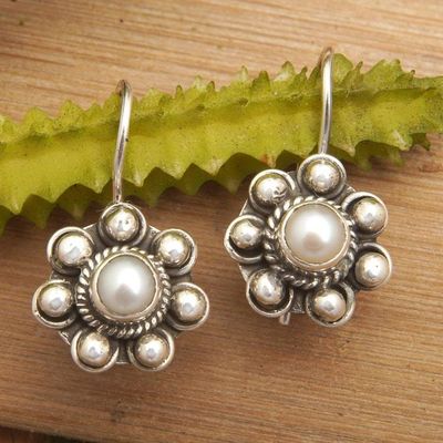 Primary image for Polished Sterling Silver Drop Earrings with Cultured Pearls Innocence Planets