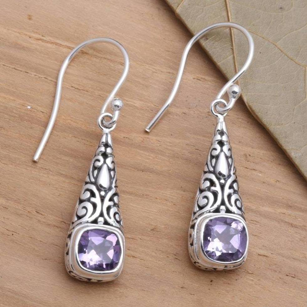 Balinese Fair Trade Silver and Amethyst Earrings 'Expression of Joy'