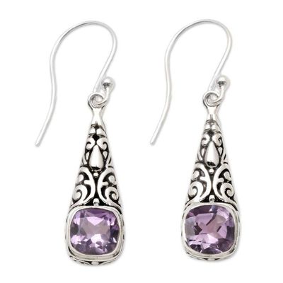 Alternate image for Balinese Fair Trade Silver and Amethyst Earrings Expression of Joy
