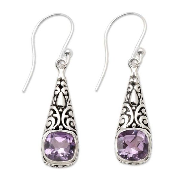 Alternate image for Balinese Fair Trade Silver and Amethyst Earrings Expression of Joy