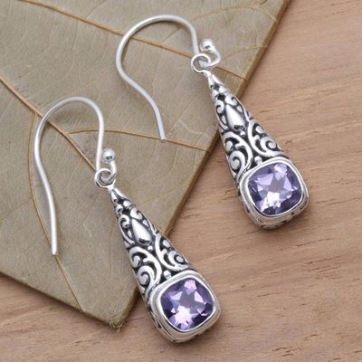 Alternate image for Balinese Fair Trade Silver and Amethyst Earrings Expression of Joy