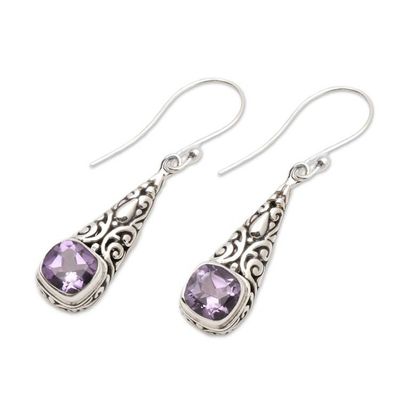 Alternate image for Balinese Fair Trade Silver and Amethyst Earrings Expression of Joy