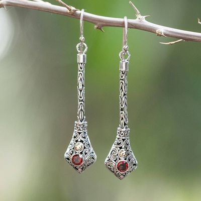 Primary image for 18k Gold-Accented Garnet Silver Dangle Earrings from Bali Balinese Wonders