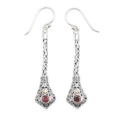 Alternate image for 18k Gold-Accented Garnet Silver Dangle Earrings from Bali Balinese Wonders
