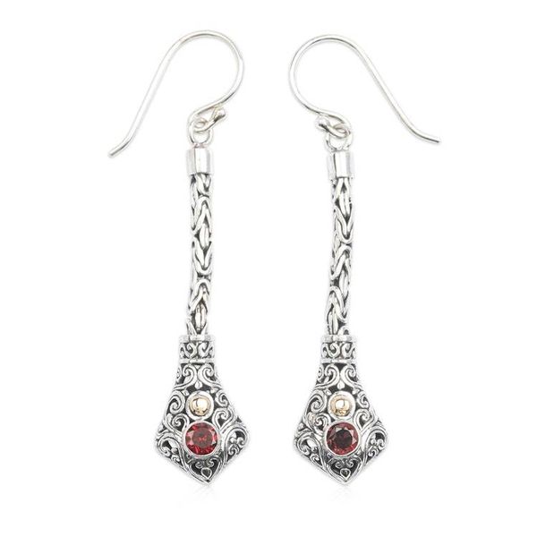 Alternate image for 18k Gold-Accented Garnet Silver Dangle Earrings from Bali Balinese Wonders