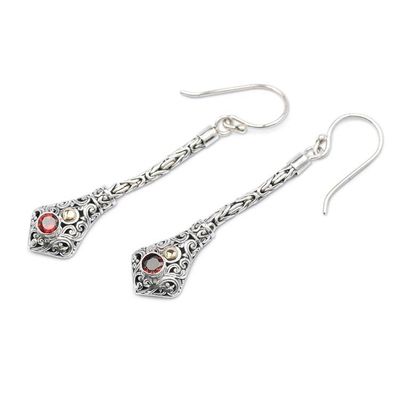 Alternate image for 18k Gold-Accented Garnet Silver Dangle Earrings from Bali Balinese Wonders